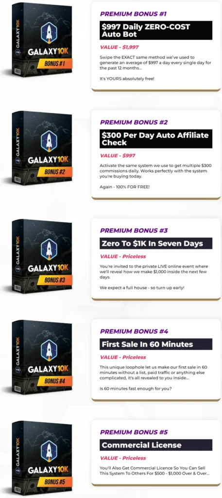 Galaxy 10K Bonuses